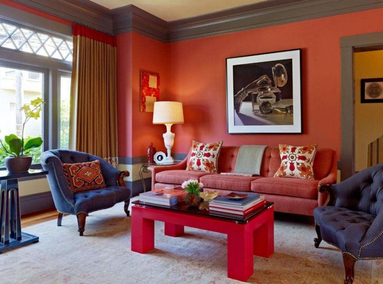 Красная гостиная: особенности оформления зала в красном цвете. Советы по декору и расставлению ярких акцентов, 115 фото